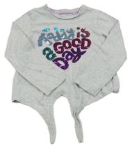 Světlešedé triko s nápisem z flitrů Nutmeg