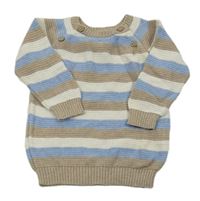 Hnedo-bielo-modrý pruhovaný sveter Topomini