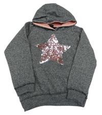 Čierno-biela melírovaná mikina s hvězdou z flitrů a kapucňou Kiki&Koko