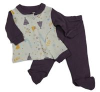 3set- bielo-fialové pyžama s obrázky+ čapica