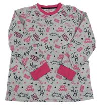 Sivo-ružovo-čierne pyžamové tričko s potlačou