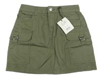 Nové - Khaki plátenná sukňa s vreckami New Look
