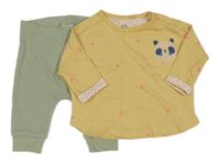 2 Set - Žluté puntíkované triko s pandou + zelené tepláky Next