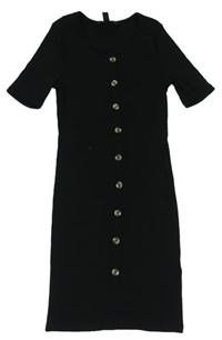 Čierne rebrované šaty s gombíkmi New Look