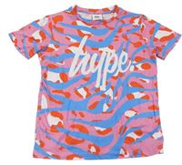 Modro-ružovo-červené vzorované tričko s logom Hype
