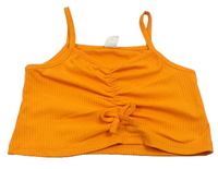 Oranžový rebrovaný crop top s nařasením Shein