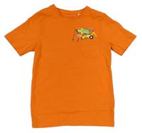 Oranžové tričko s bagrem C&A