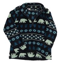 Nové - Čierno-petrolejová vzorovaná chlpatá prepínaci mikina s medveďmi Lupilu