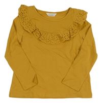 Hořčicové triko s madeirovým volánkem C&A