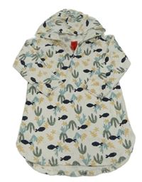 Biely froté župan s obrázkami a kapucňou