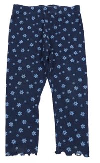 Tmavomodré rebrované legíny s kvietkami Tu