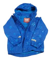 Safírová nepromokavá zateplená bunda s hvězdami a kapucí