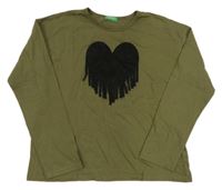 Khaki triko se srdíčkem a třásněmi Benetton