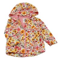 Biela kvetovaná šušťáková jarná bunda s kapucňou F&F