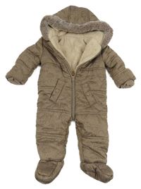 Hnědá melírovaná šusťáková zimní kombinéza s Púem a kapucí George