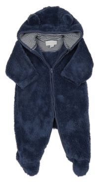 Tmavomodrá chlpatá kombinéza s kapucňou