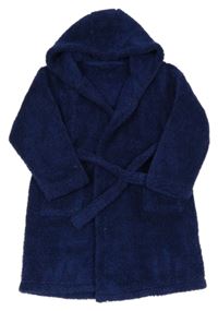 Tmavomodrý chlupatý župan s kapucí 