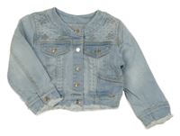 Svetlomodrá rifľová crop bunda s výšivkami Mayoral