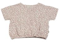 Bielo-ružové leopardí crop tričko s kapsičkou