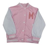 Svetloružová -biela baseballová mikina s písmenem