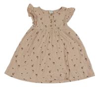 Růžové puntíkaté žebrované bavlněné šaty s květinami Topomini