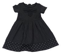 Čierne bodkovaná é teplákové šaty s mašlou H&M