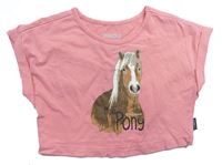 Ružové crop tričko s koníkem Jako-o