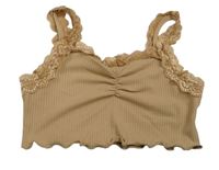 Béžový rebrovaný crop top s čipkou Shein