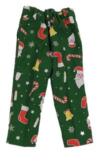 Zelené nohavice s vánočním motívom a pukmi