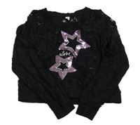 Černá krajková crop halenka s hvězdičkami z flitrů Yigga