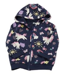 Tmavomodrá prepínaci mikina s jednorožcami a kapucňou F&F