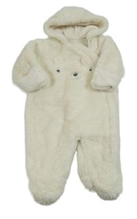 Smotanová chlpatá zateplená kombinéza s medvedíkom a kapucňou Nutmeg