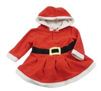 Červeno-biele fleecové šaty s kapucí - paní Santová Bonprix