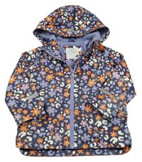 Tmavomodrá nepromokavá jarná bunda s kvietkami a kapucňou Primark