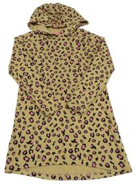 Béžovo-čierno-ružové vzorované teplákové šaty s kapucňou Pepperts