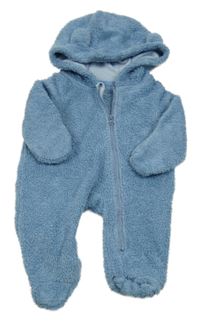 Modrá chlupatá kombinéza s kapucí