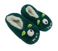 Tmavozelené chlpaté zateplené domáceé papučky s příšerkou vel. 27