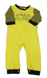 Žluto-černý overal s nápisem 