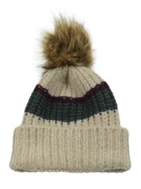 Béžová pletená čepice s proužky a bambulí Mountain Warehouse