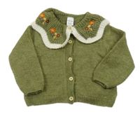 Khaki propínací svetr s límečkem a kytičkami LC Waikiki