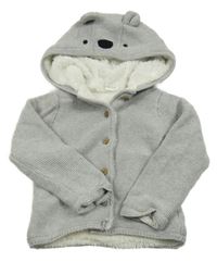 Šedý propínací zateplený svetr s kapucí F&F