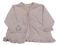 Světlerůžový propínací svetr s dirkovaným vzorem Miniclub