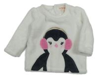 Biela chlpatá mikina s tučňákem Du pareil