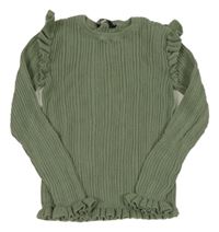 Khaki rebrovaný sveter s volánikmi George