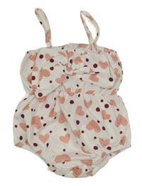 Bílo-růžové srdíčkované body s mašlí Shein 