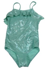 Světlemodré třpytivé jednodílné plavky s volánkem Sports 