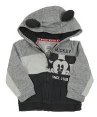 Šedo-tmavošedo-bílá propínací mikina s Mickeym a kapucí C&A