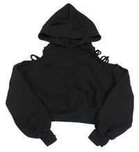 Čierna crop mikina s volnými rameny a kapucňou Shein