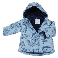 Světlerůžová šusťáková zimní bunda s dinosaury a kapucí Primark