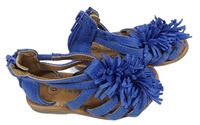 Chrpově modro-hnědé semišové kotníčkové sandály s strapcemi Cat&Jack vel. 32